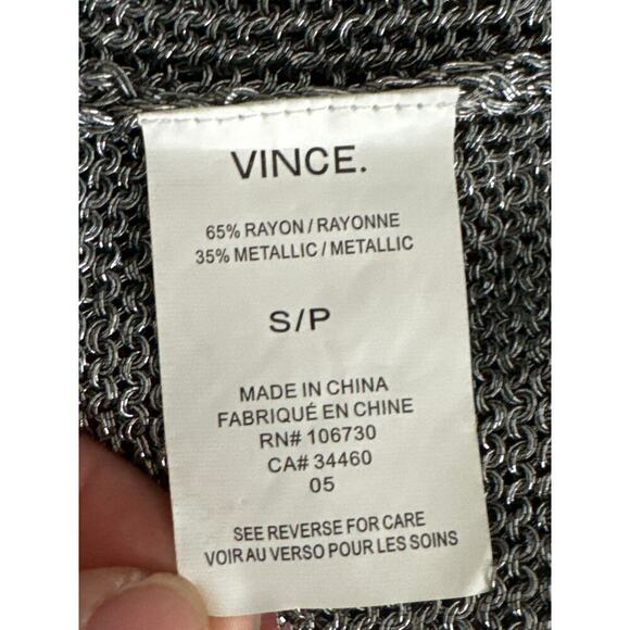 Vince. Pewter Gray Metallic Knit Long Sleeve Sweater Slouchy Pullover Sweater S - Picture 7 of 9
